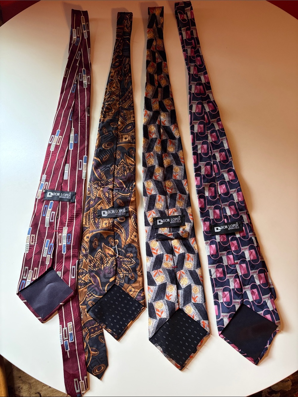 Don Loper Men's Patterned Tie - Burgundy, Black, Gold, Pink Options